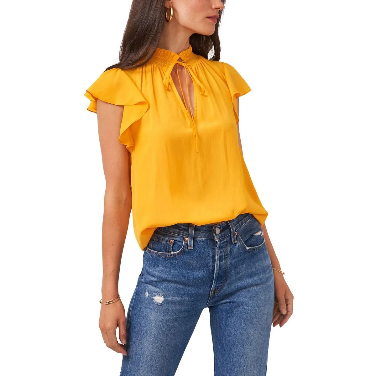 1.State Womens V Neck Cap Sleeve Blouse