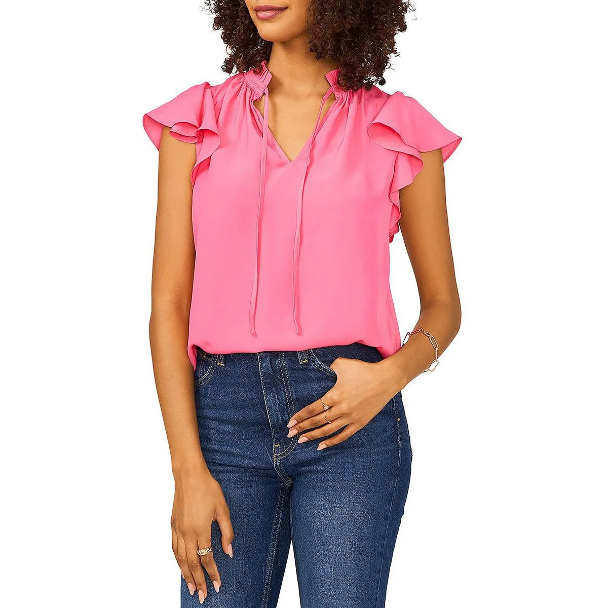 1.State Womens V Neck Cap Sleeve Blouse
