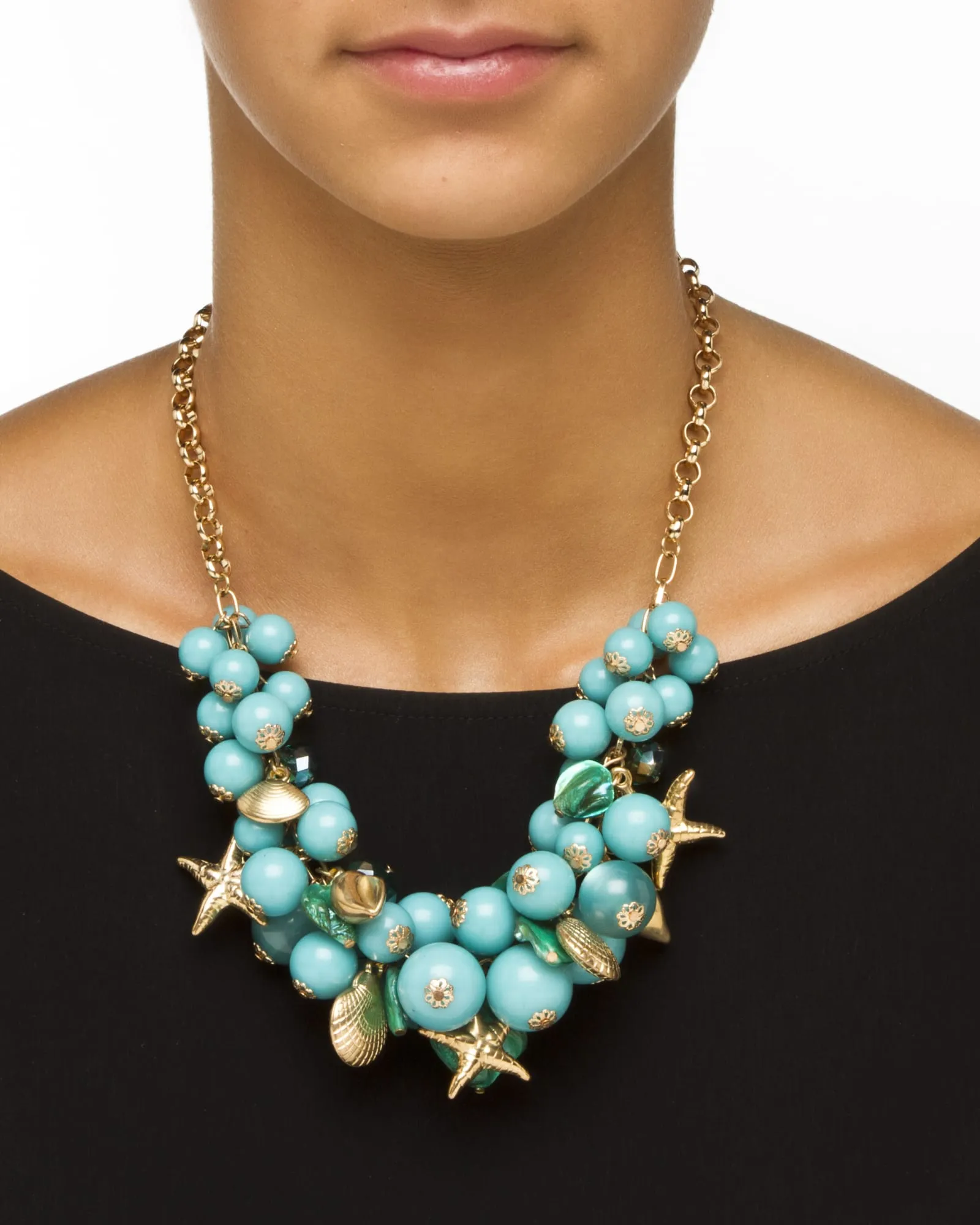 2 Piece Sea Life Jewelry Set in Yellow Gold Tone | Turquoise/Aqua