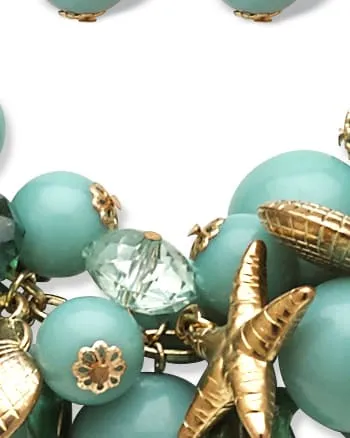 2 Piece Sea Life Jewelry Set in Yellow Gold Tone | Turquoise/Aqua