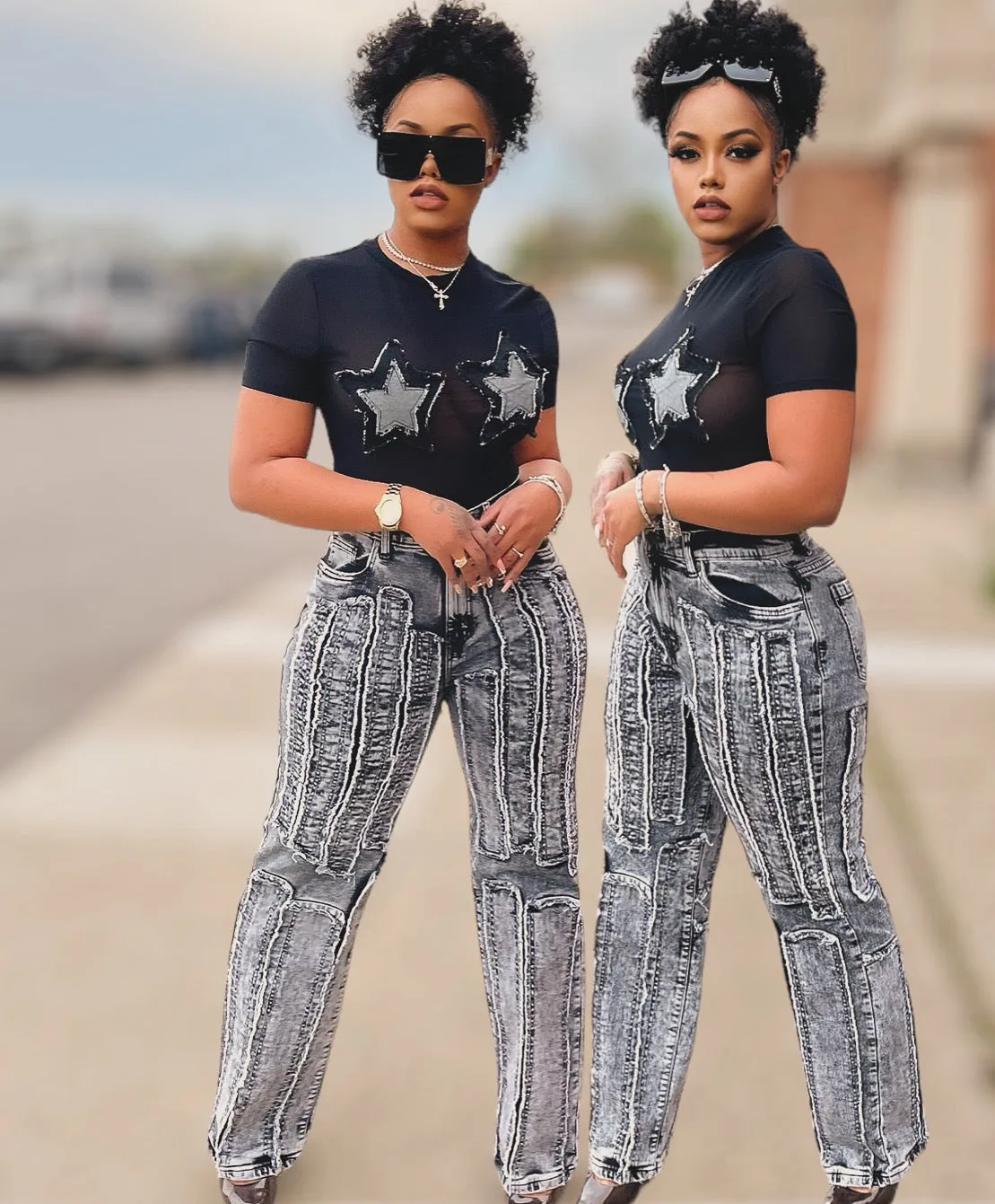 3D stitching Jeans ( Black)