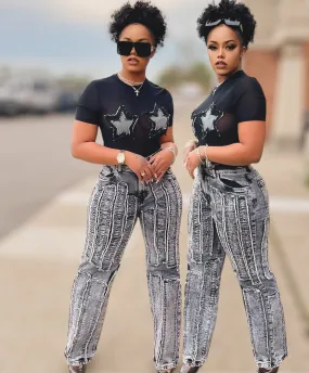 3D stitching Jeans ( Black)
