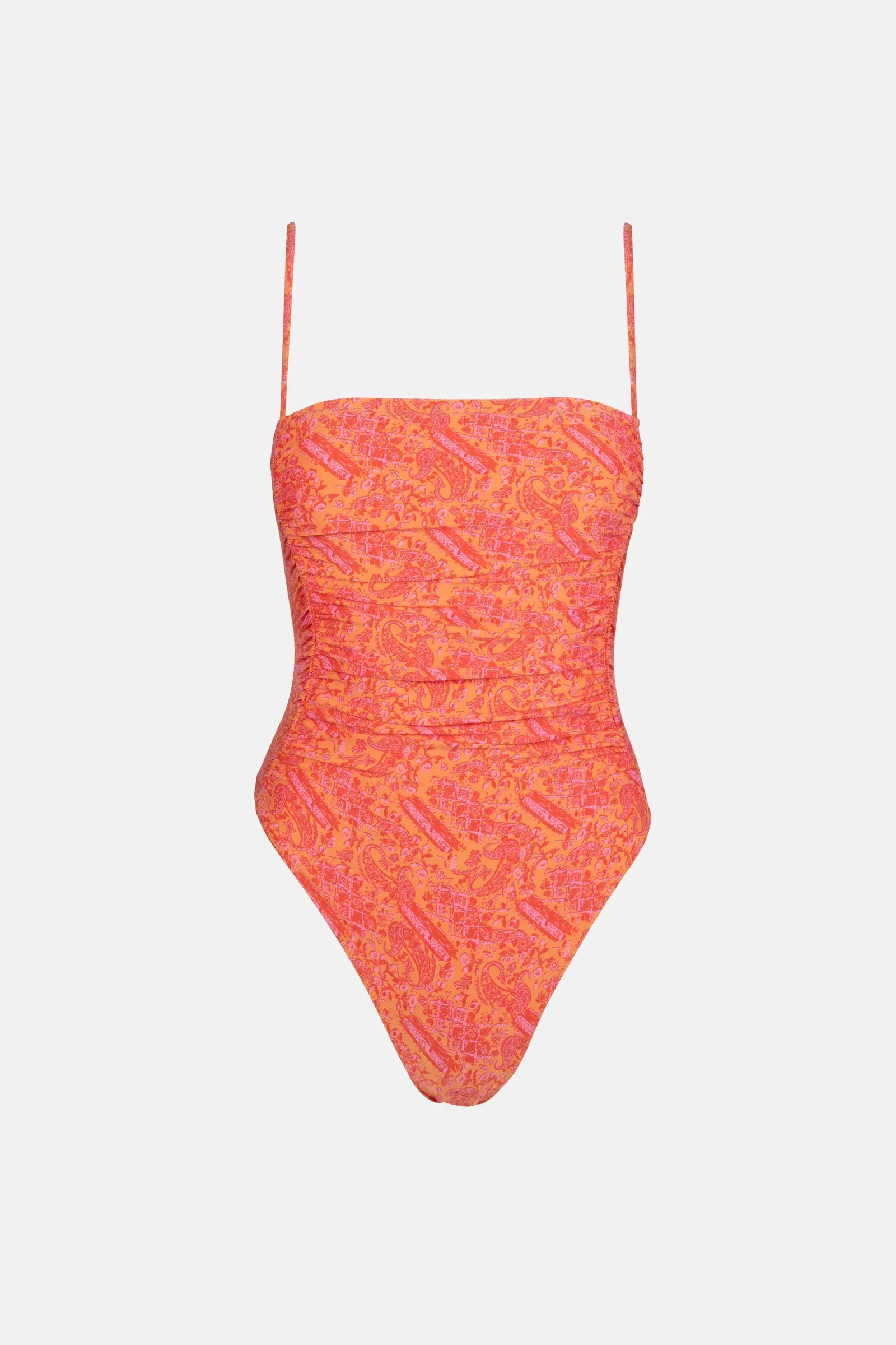 Adia Paisley Scrunched Side One Piece Orange