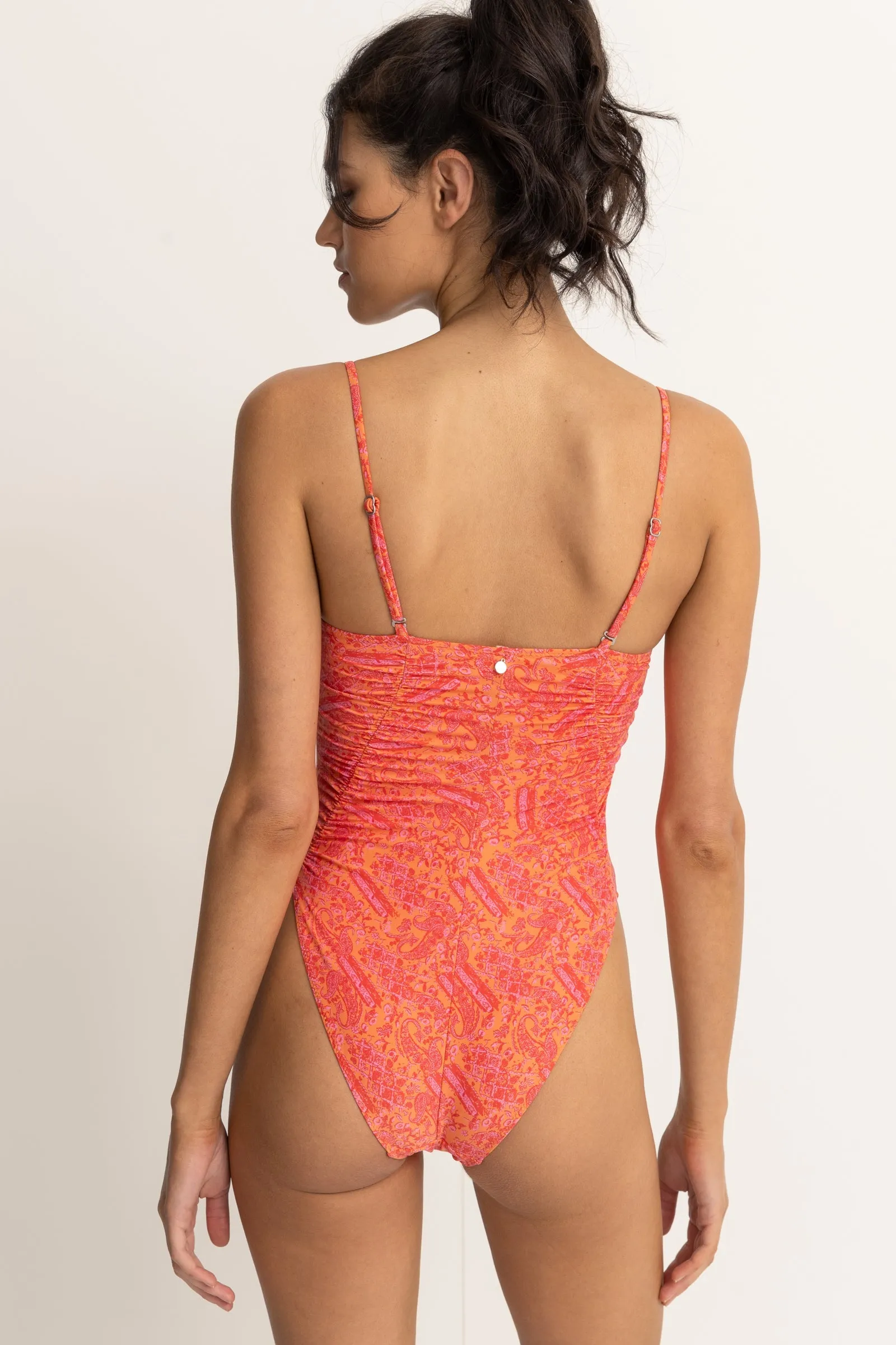 Adia Paisley Scrunched Side One Piece Orange
