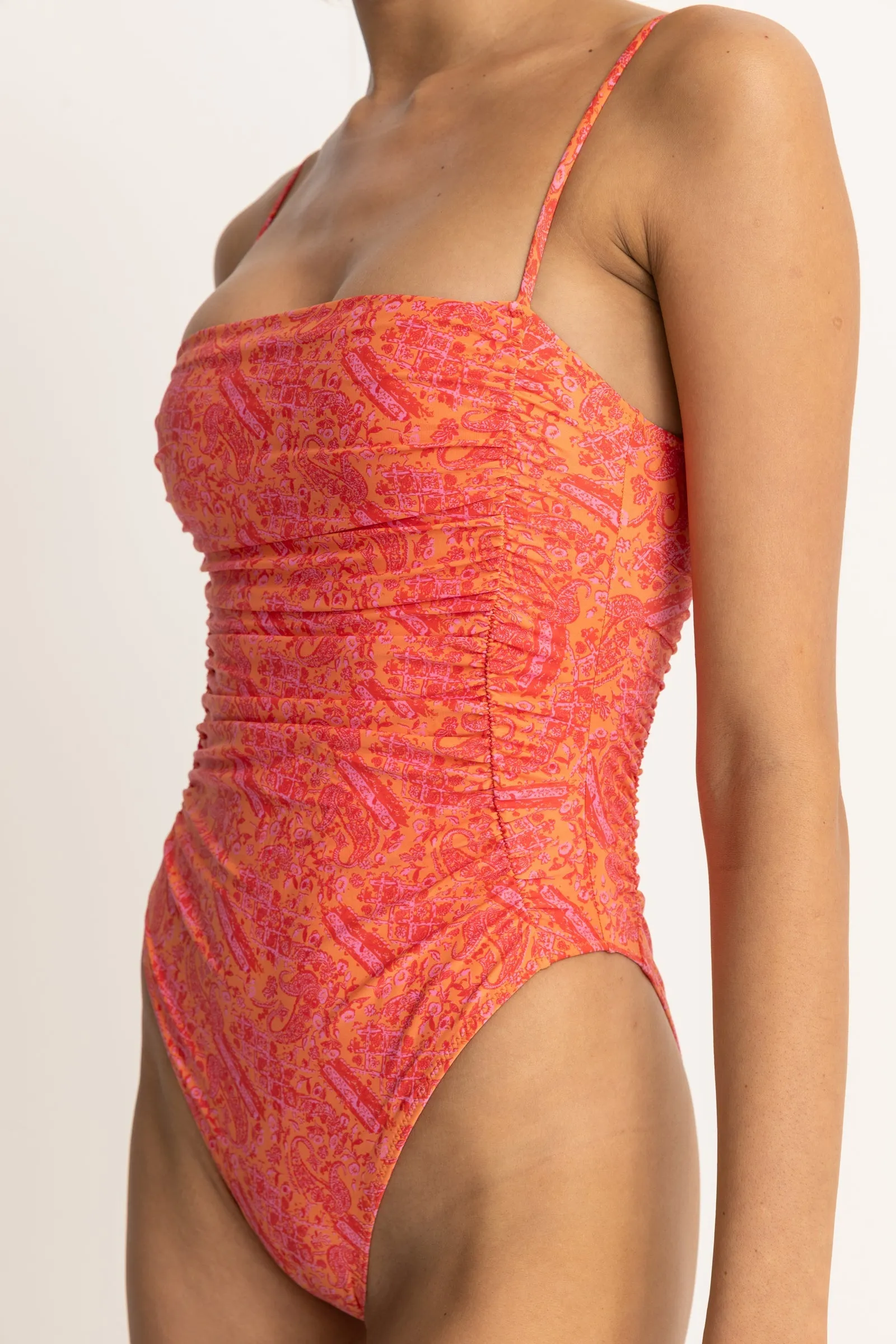 Adia Paisley Scrunched Side One Piece Orange