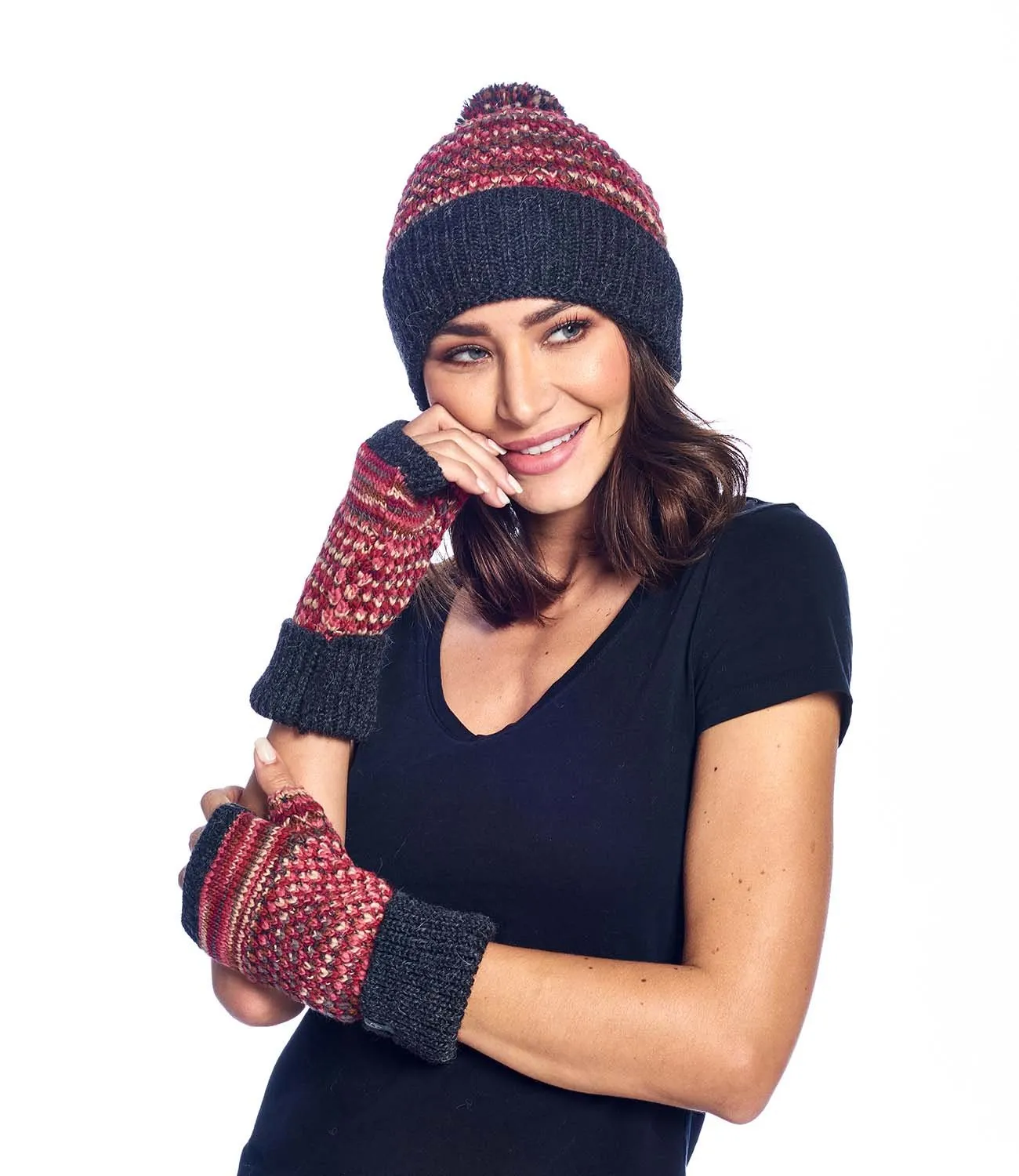 Alpaca Beanie Hat - Speckle - Ruby