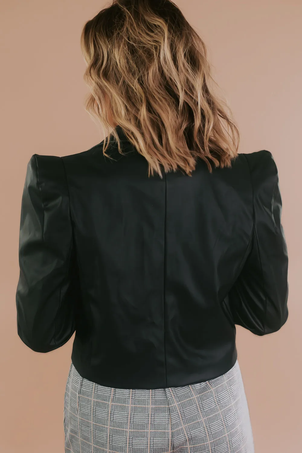 Bad Babe Cropped Leather Blazer, Black