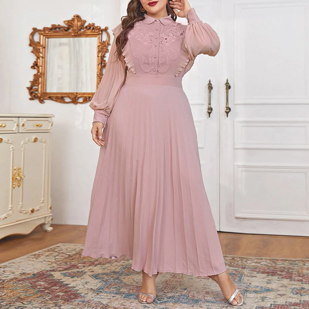 BerriesJam - 2024 Plus Size Long Sleeve Soild Color Party Maxi Dress
