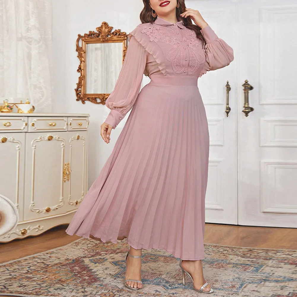 BerriesJam - 2024 Plus Size Long Sleeve Soild Color Party Maxi Dress