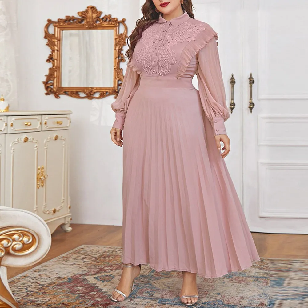BerriesJam - 2024 Plus Size Long Sleeve Soild Color Party Maxi Dress