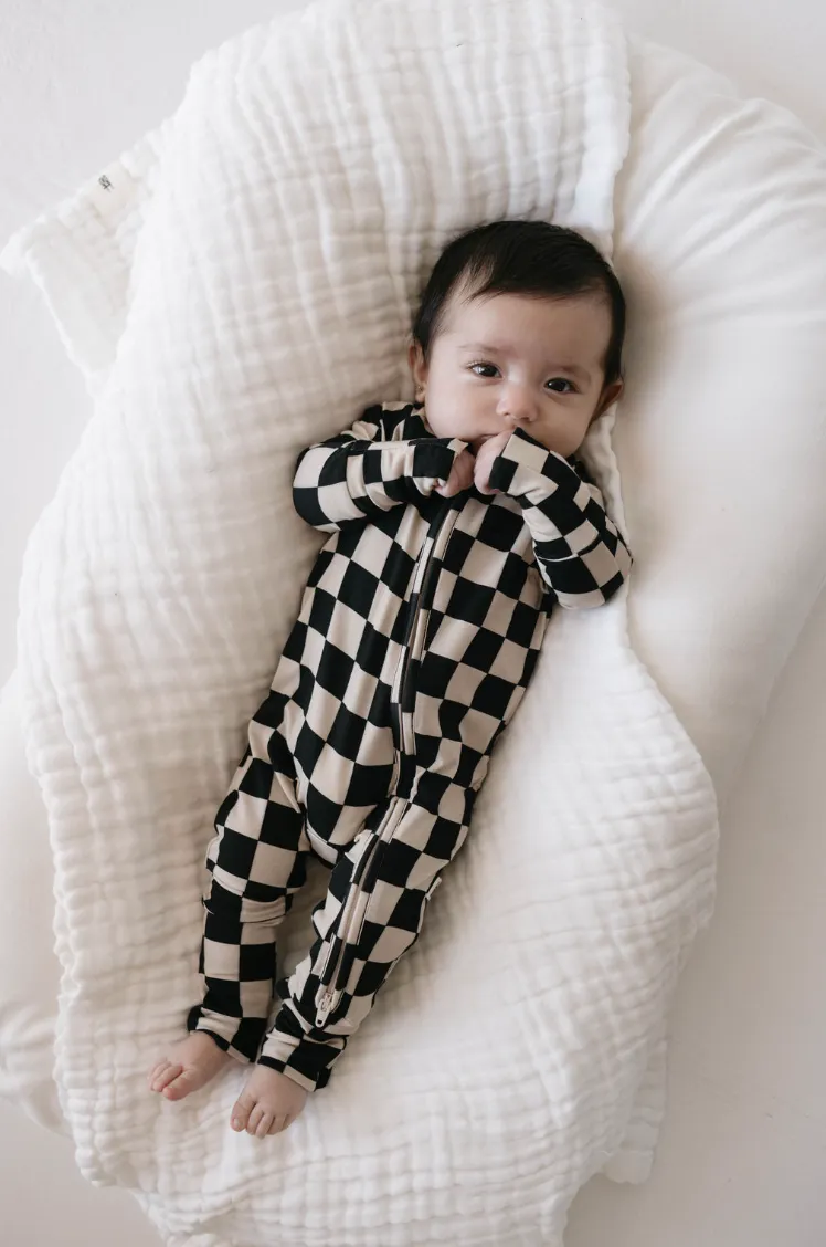 Black Checkerboard | Bamboo Zip Pajamas