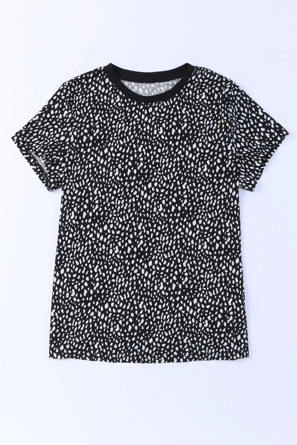 Black Cheetah Print O-neck Short Sleeve T Shirt
