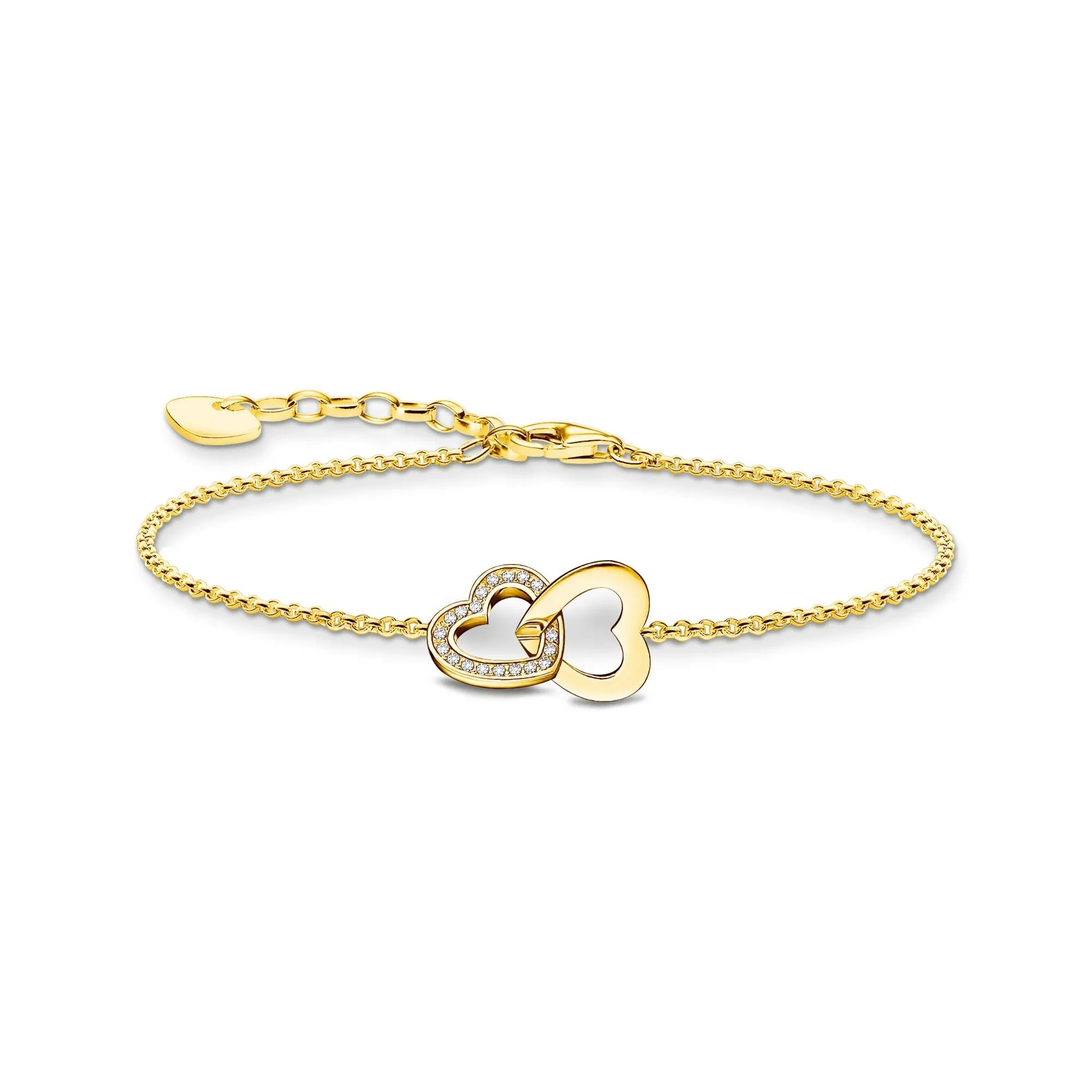 Bracelet with intertwined hearts pendant - gold