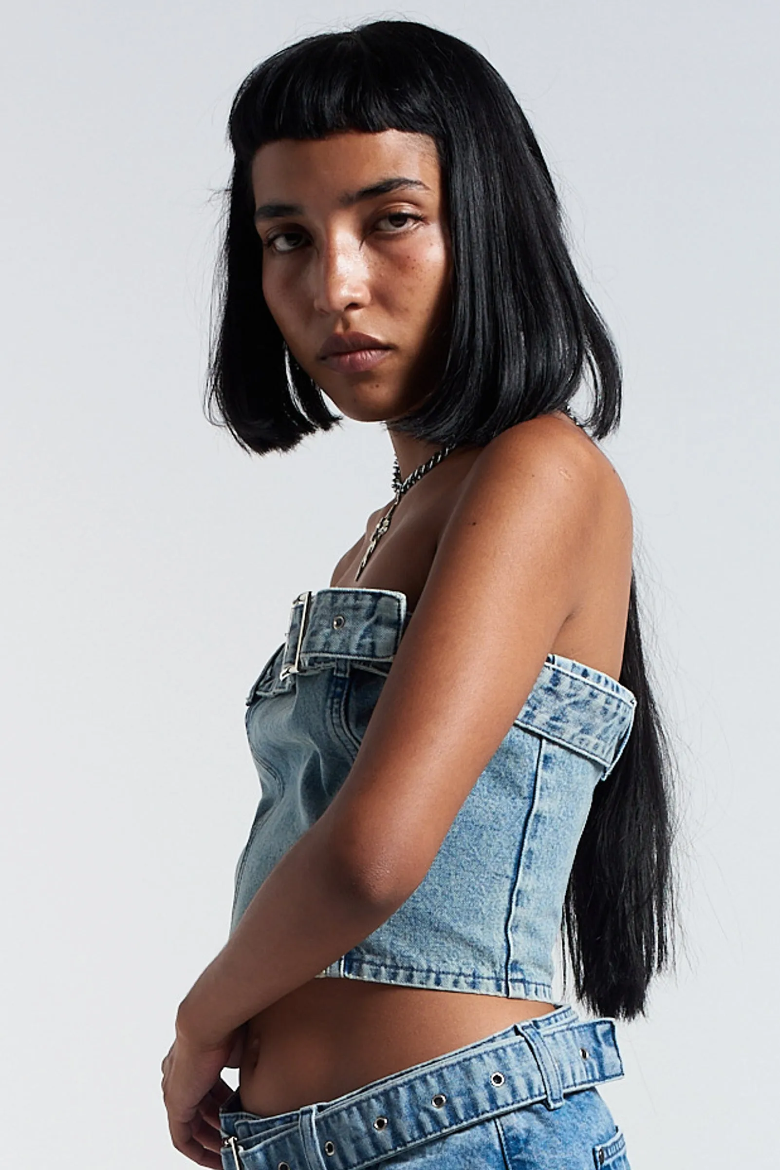 Buckle Denim Corset Top