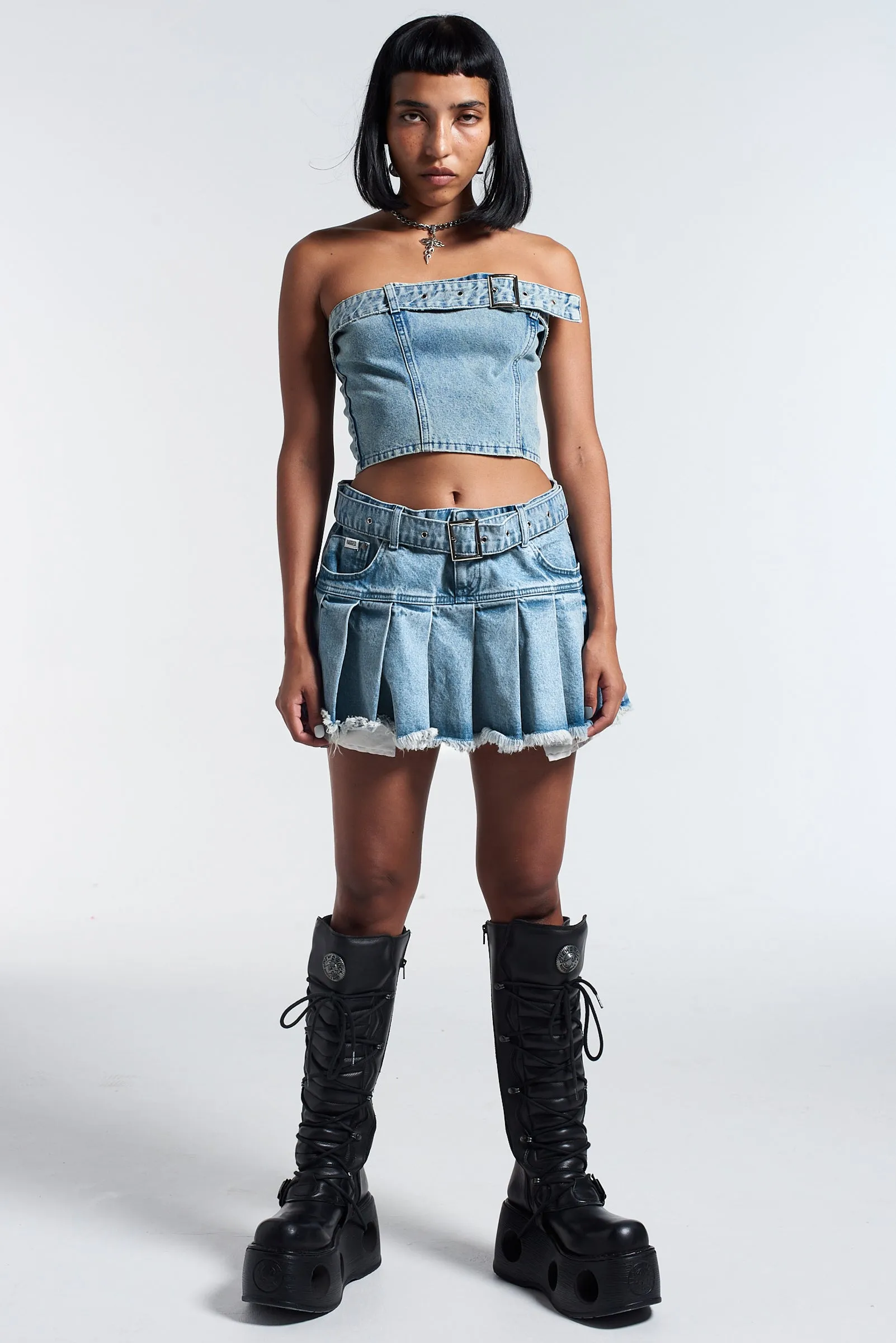 Buckle Denim Corset Top