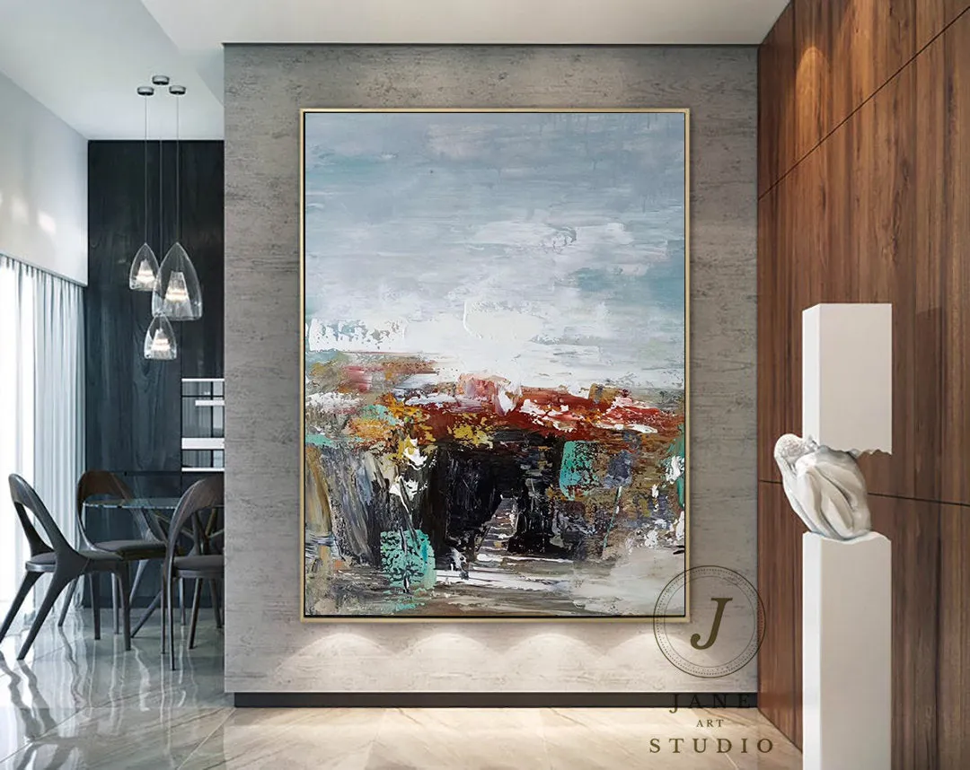 Bule Red Gray Abstract Painting Canvas Modern Wall Decor Qp077