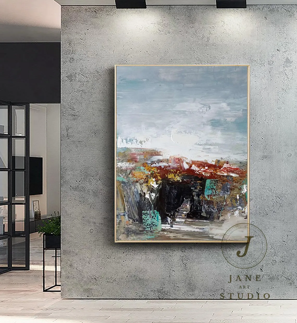 Bule Red Gray Abstract Painting Canvas Modern Wall Decor Qp077