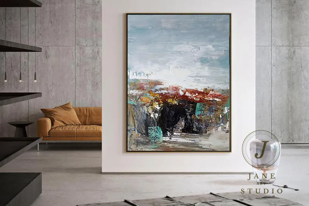 Bule Red Gray Abstract Painting Canvas Modern Wall Decor Qp077