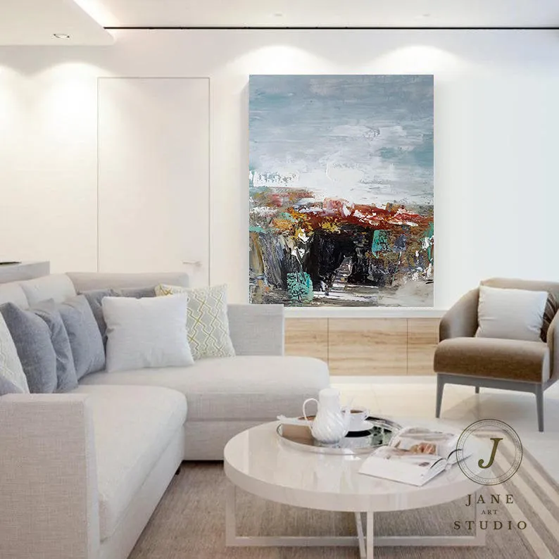 Bule Red Gray Abstract Painting Canvas Modern Wall Decor Qp077