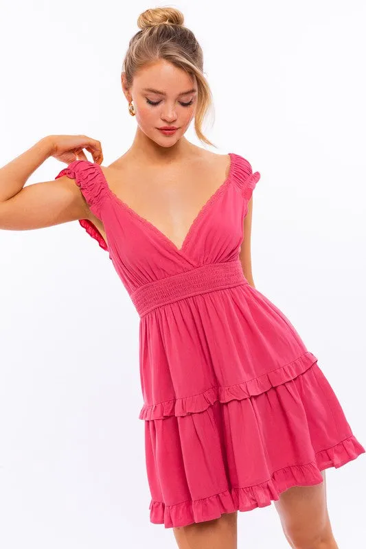 Cap-Sleeve Short Ruffled Graduation Party Dress