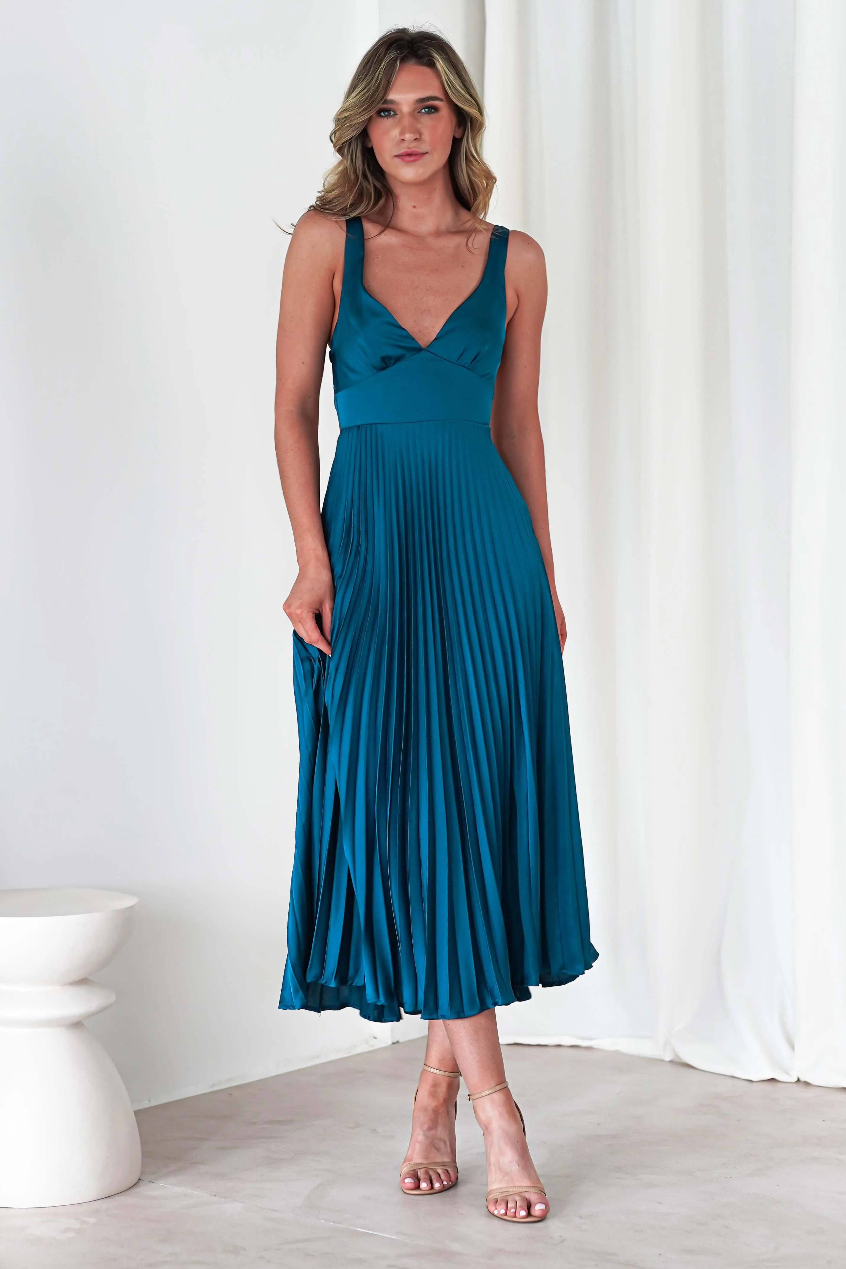 Cheri Pleated Midaxi Dress | Teal