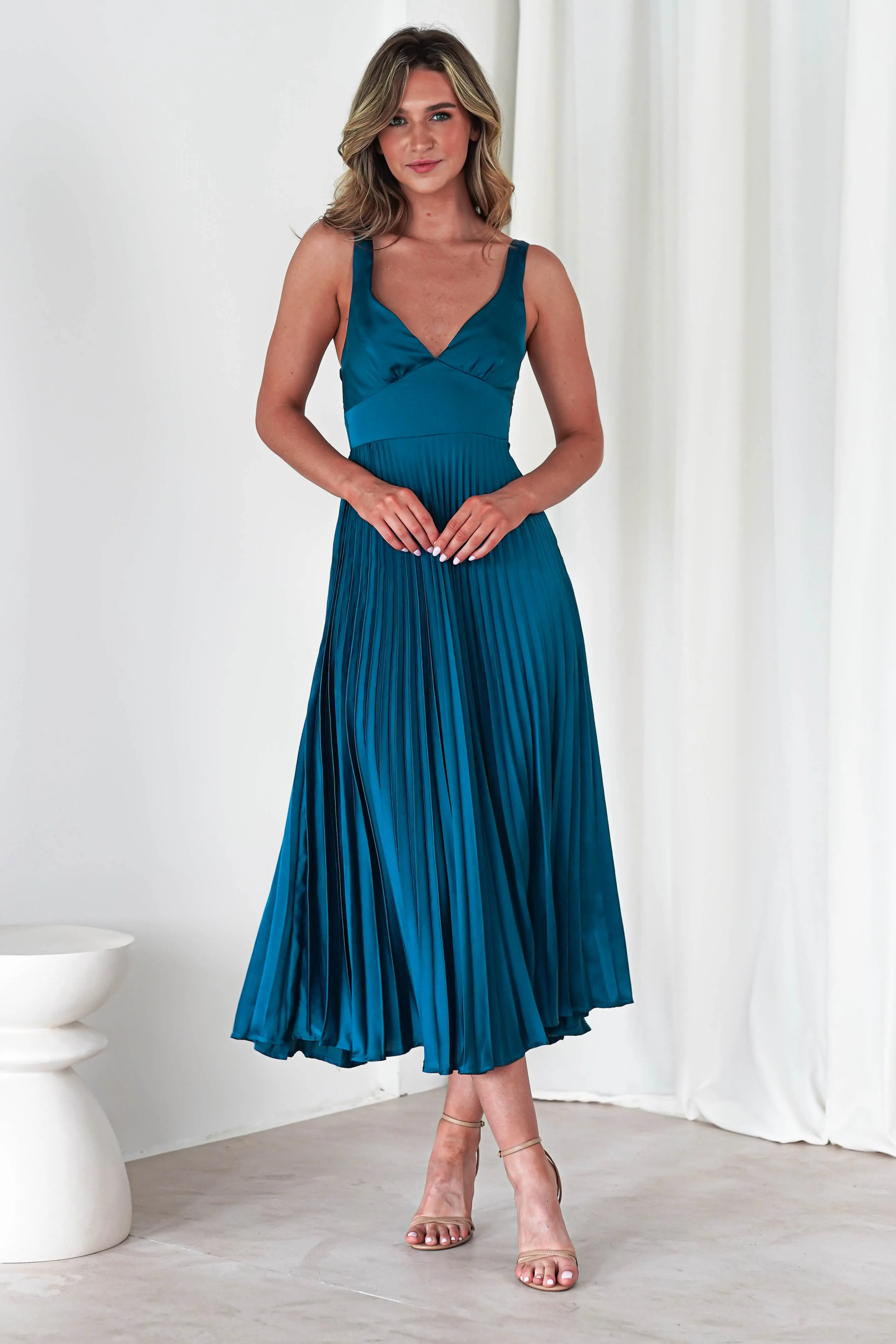 Cheri Pleated Midaxi Dress | Teal