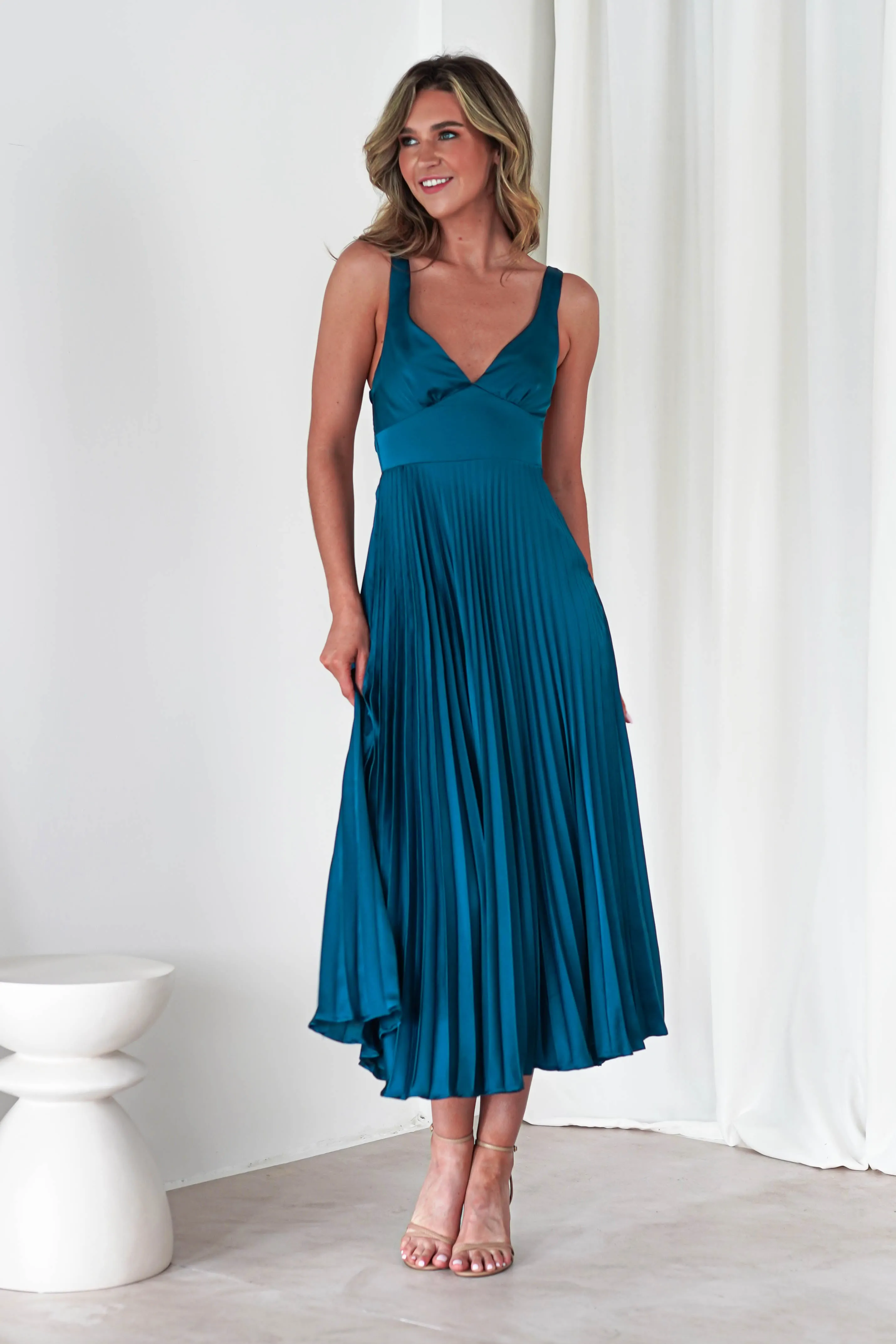 Cheri Pleated Midaxi Dress | Teal