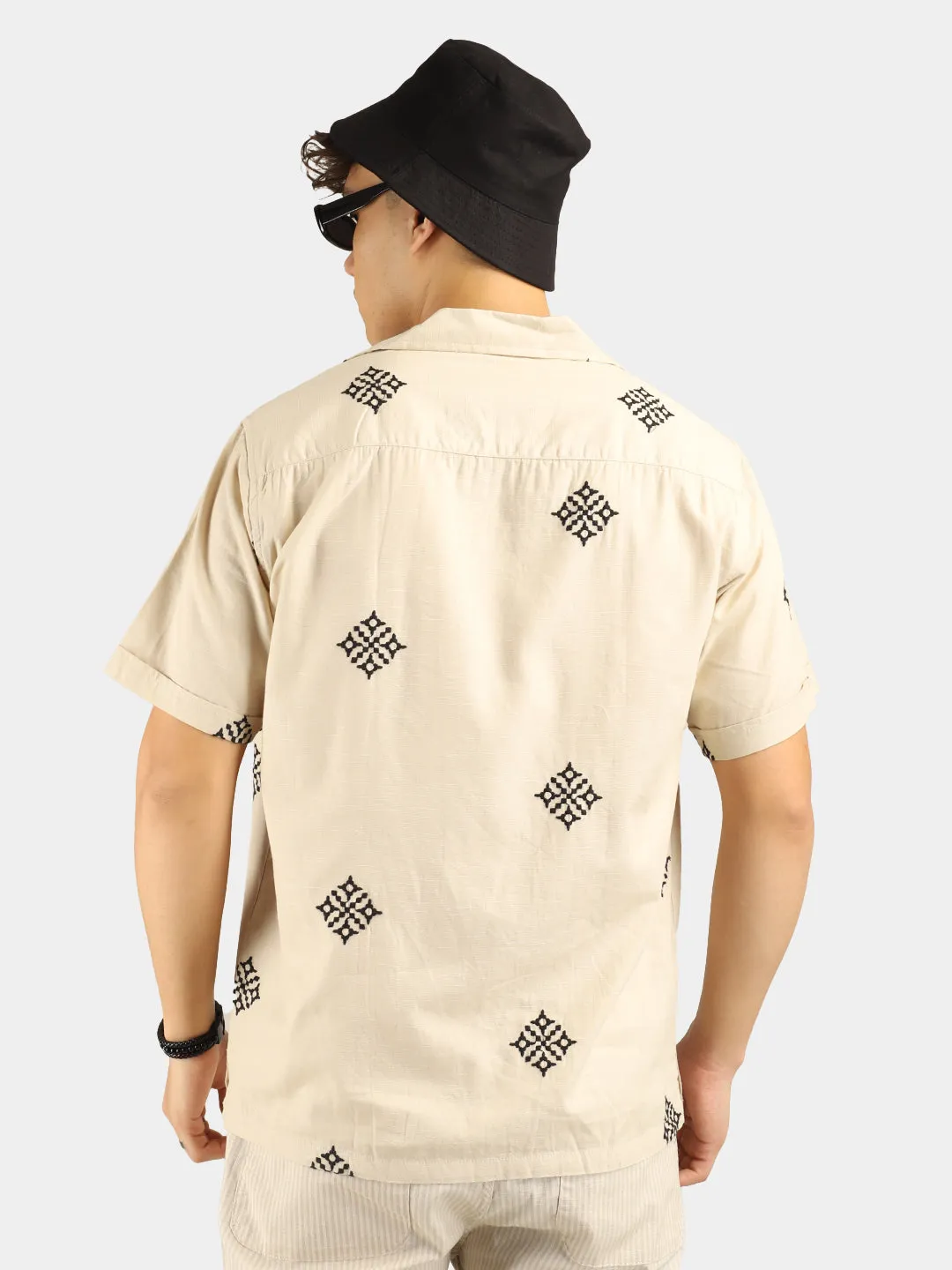 Contrast Beige Half Sleeves Shirt