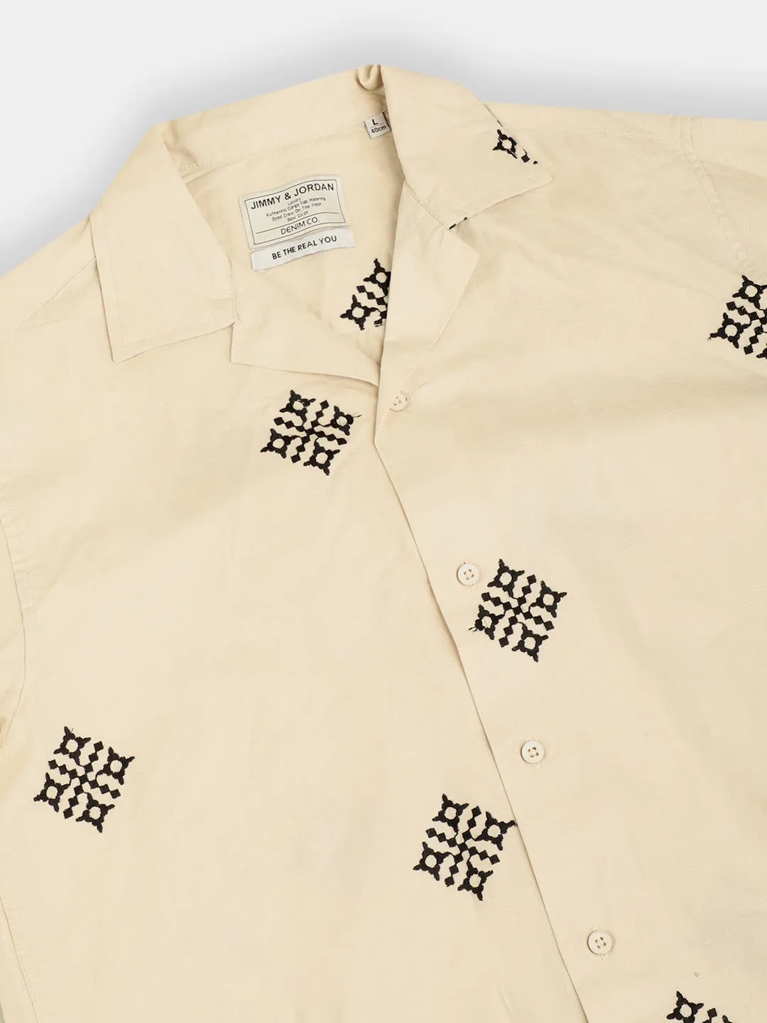 Contrast Beige Half Sleeves Shirt