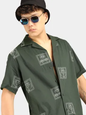 Contrast Olive Half Sleeves Shirt
