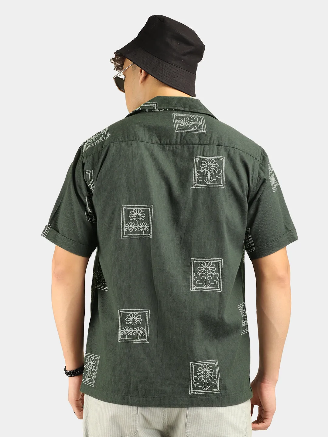 Contrast Olive Half Sleeves Shirt