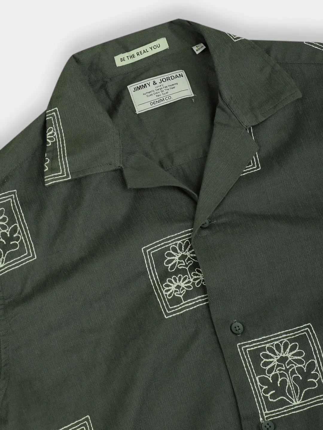 Contrast Olive Half Sleeves Shirt