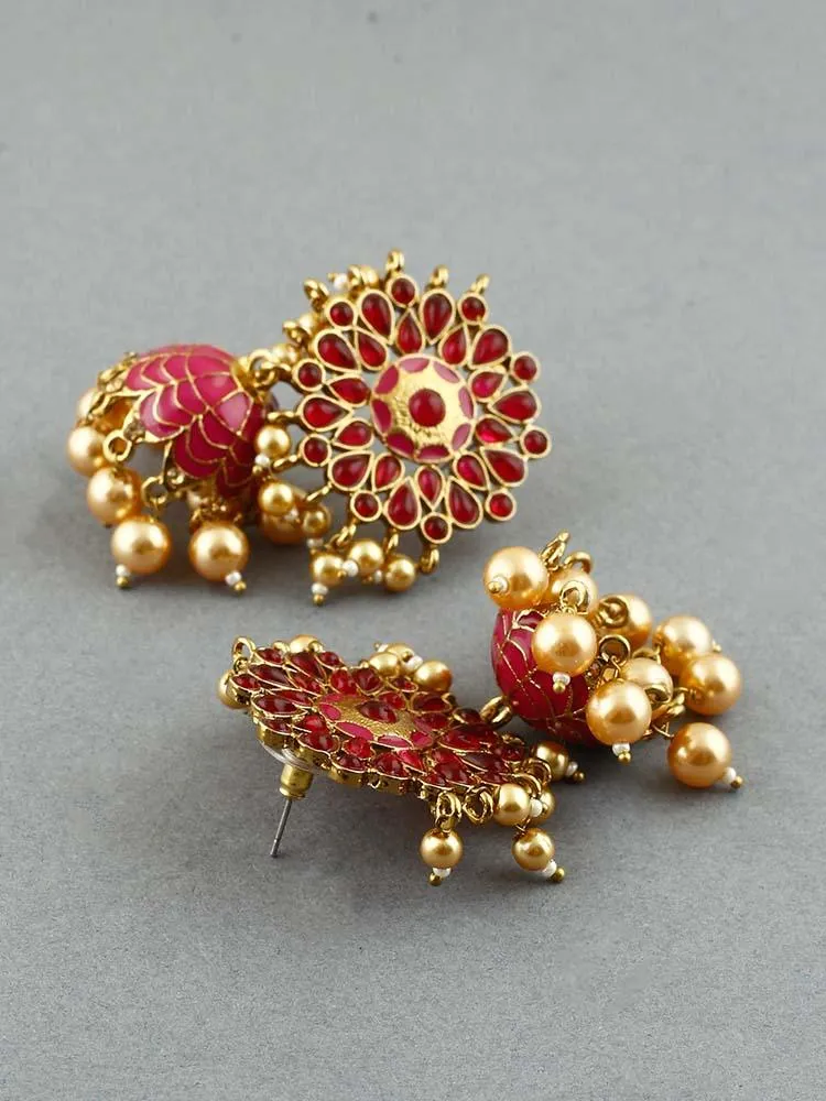 Dark Pink Ushta Designer Jhumkis