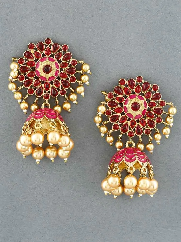 Dark Pink Ushta Designer Jhumkis