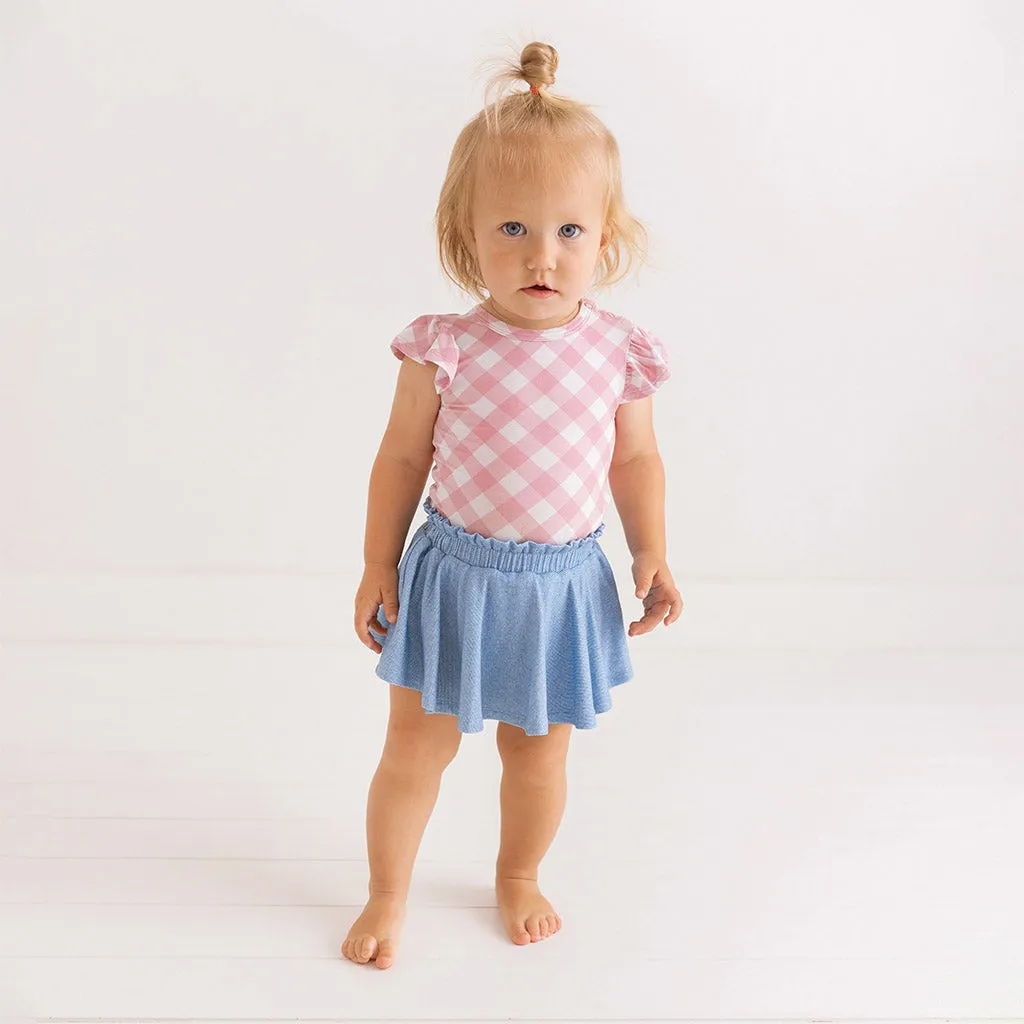 Dusty Rose Gingham Ruffled Bodysuit