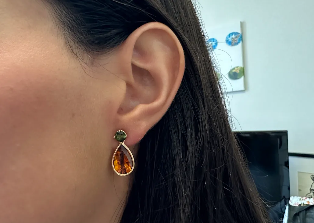 Earrings 18kt Gold Tourmaline & Citrine Drops