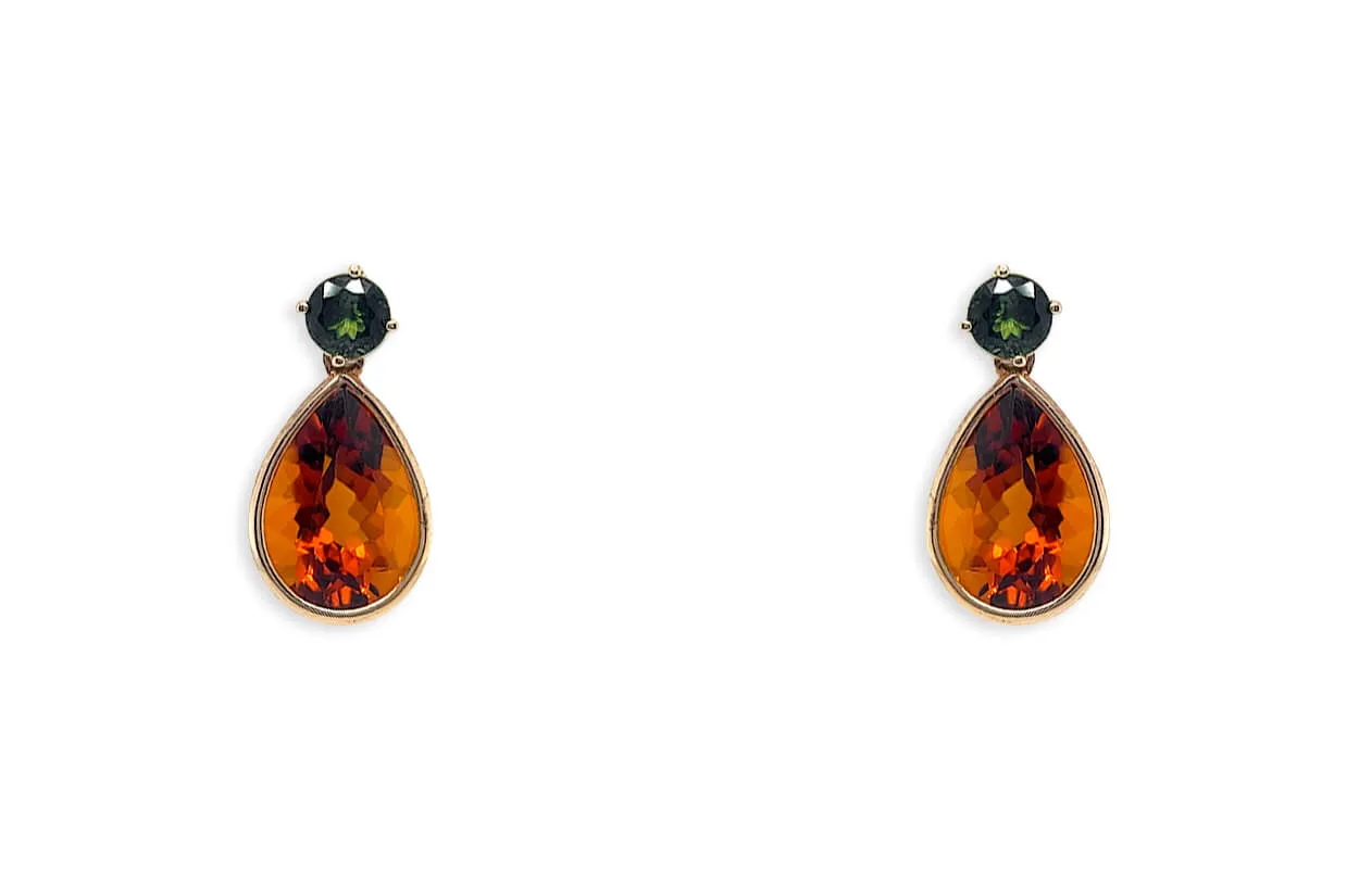 Earrings 18kt Gold Tourmaline & Citrine Drops