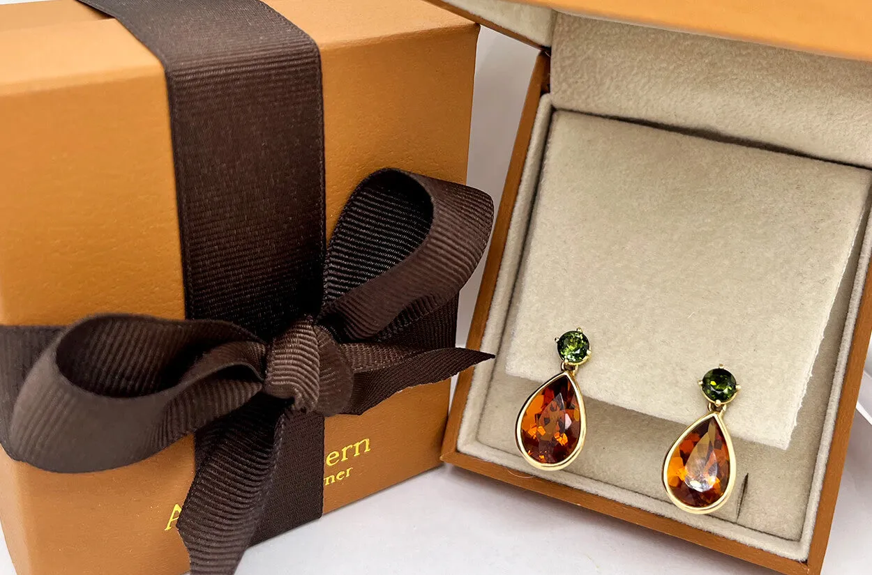 Earrings 18kt Gold Tourmaline & Citrine Drops