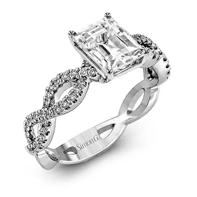 Emerald-cut Criss-cross Engagement Ring & Matching Wedding Band in 18k Gold with Diamonds