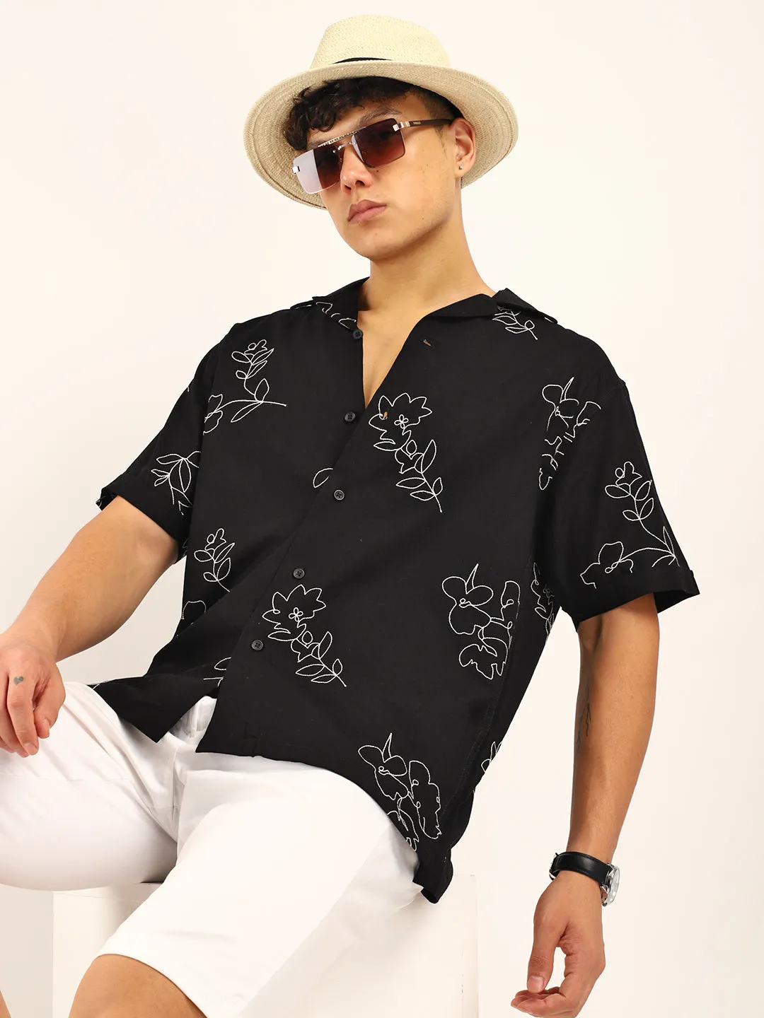 Floral Black Half Sleeves Shirt