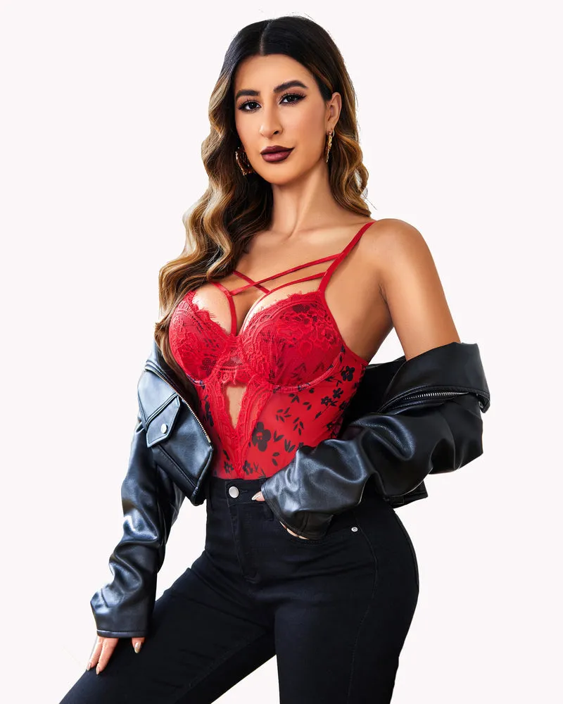 Floral Lace Harness Bodysuit