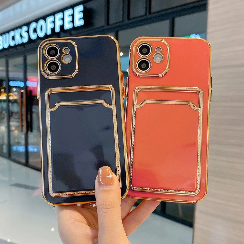 Gold plating Phone Case With card slot For iPhone