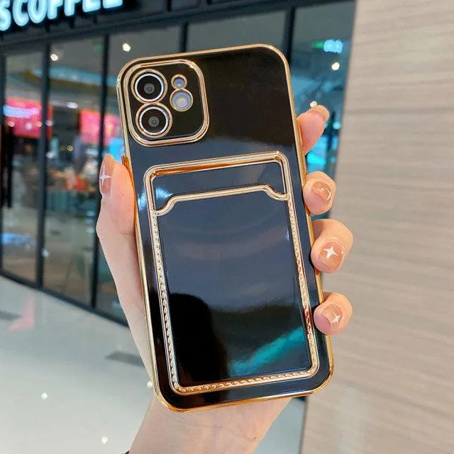 Gold plating Phone Case With card slot For iPhone