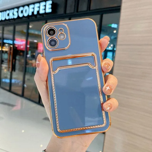 Gold plating Phone Case With card slot For iPhone