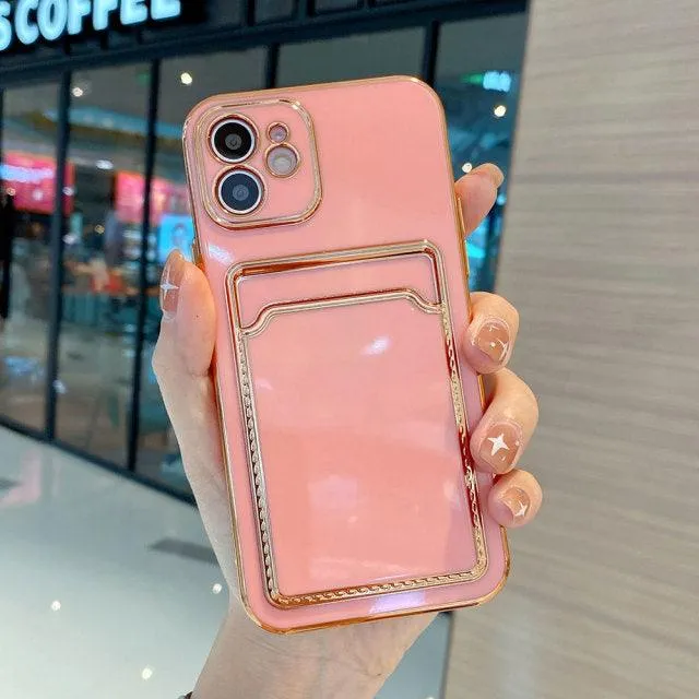 Gold plating Phone Case With card slot For iPhone