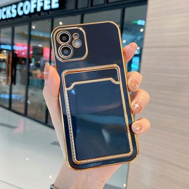Gold plating Phone Case With card slot For iPhone
