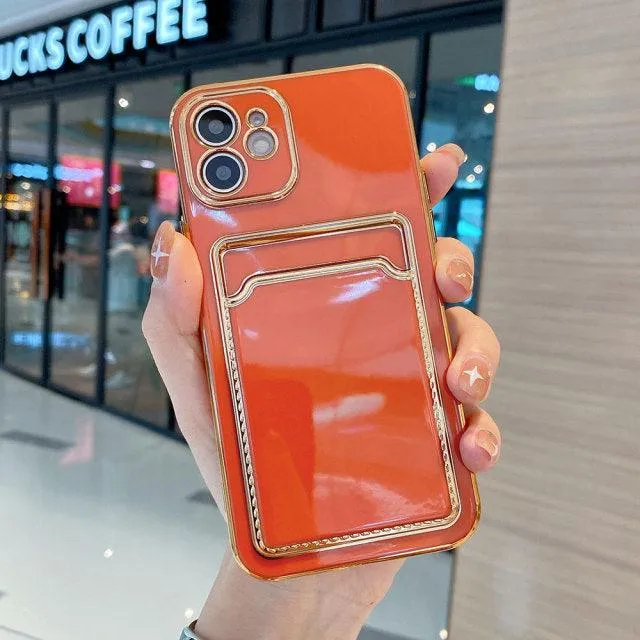 Gold plating Phone Case With card slot For iPhone