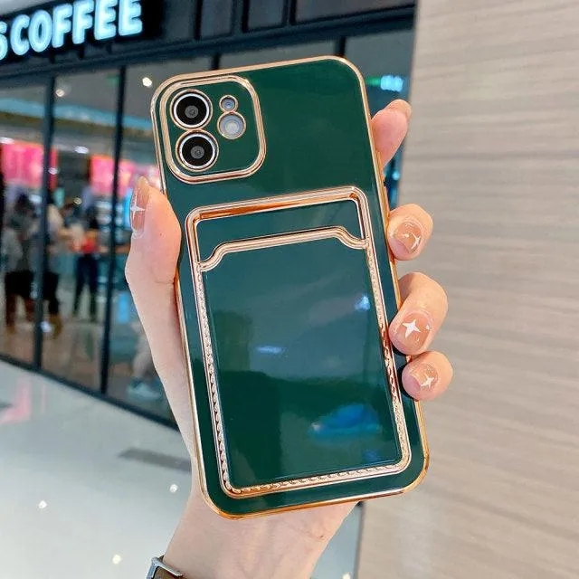Gold plating Phone Case With card slot For iPhone
