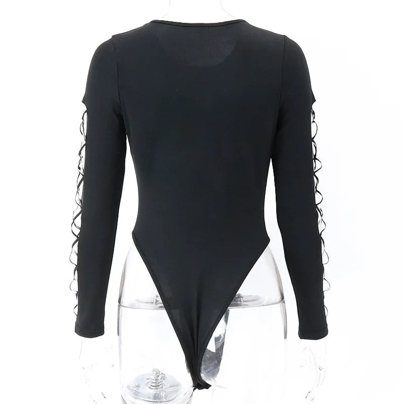 'Hold Back' Black Alt Hollow Out Design Bodysuit