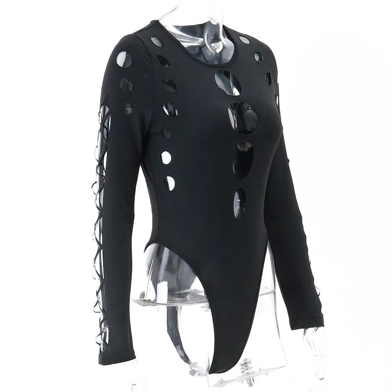 'Hold Back' Black Alt Hollow Out Design Bodysuit
